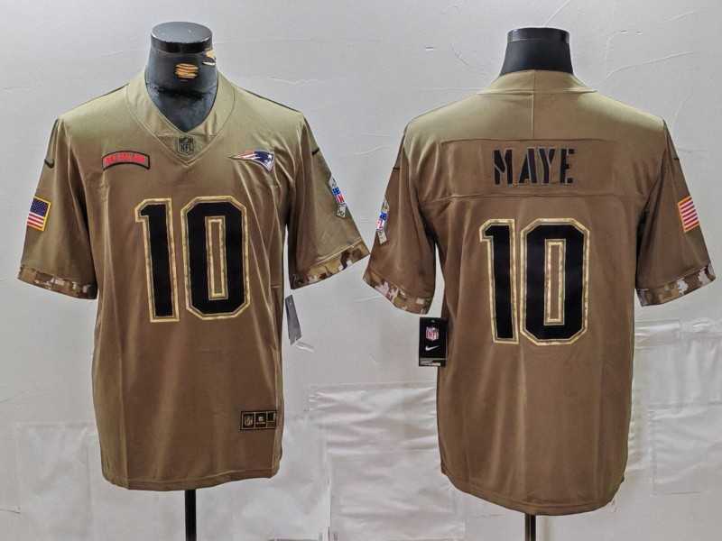 Mens New England Patriots #10 Drake Maye Olive 2022 Salute To Service Limited Stitched Jersey